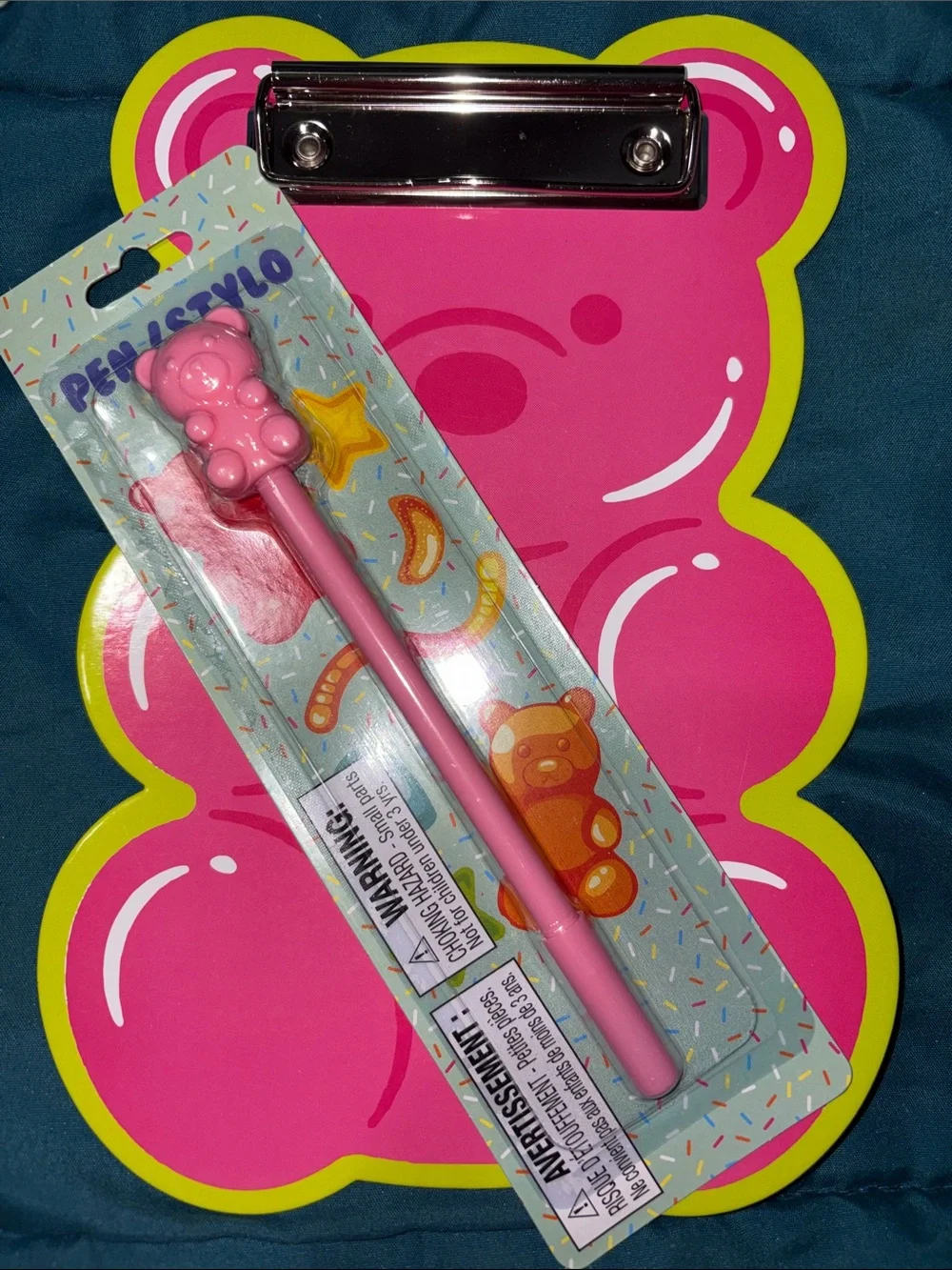 Pink Gummy Bear Gel Pen & Clipboard